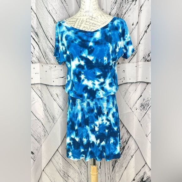 Veronica M Tie Dye Mini Dress Shirred Elastic Drop Waist S - Picture 1 of 6